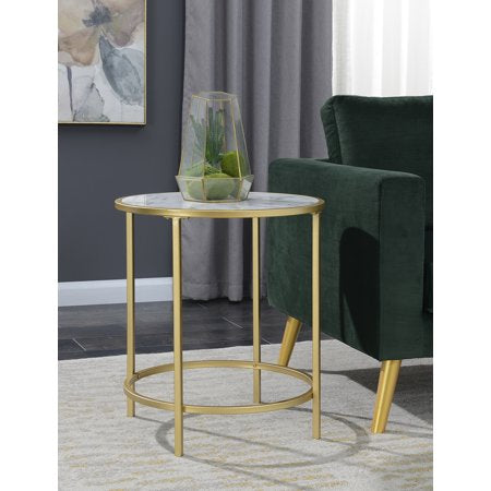 Gold Coast Faux Marble and Gold Round End Table