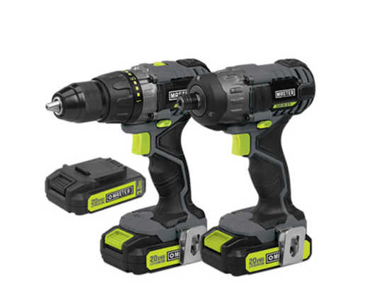 Master Mechanic 211894 20-Volt Drill + Impact Driver Combo Kit, 1/2-In., 2 Lithium-Ion Batteries