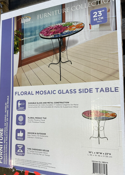 Floral Mosaic glass side table  furniture collection 23" alpine brand