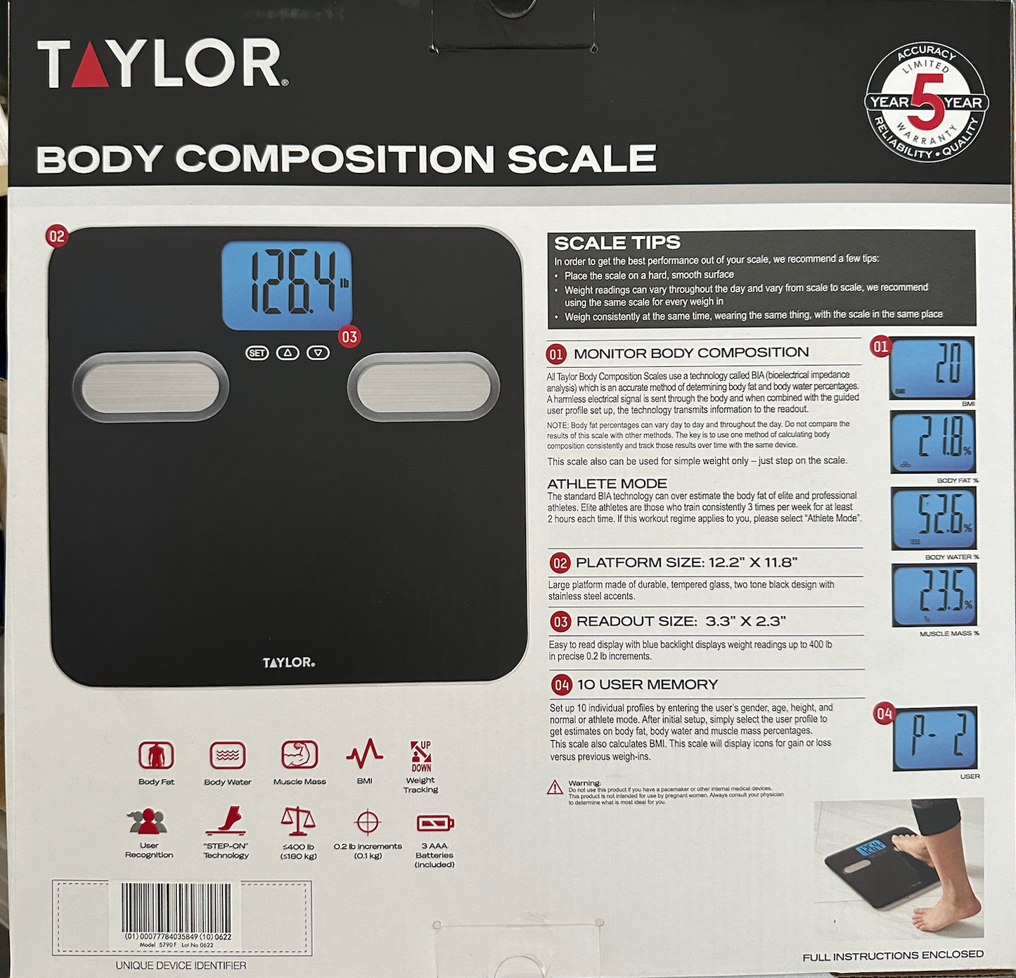 Taylor Precision Products Body Composition 400lb Bathroom Scale Black with Stain