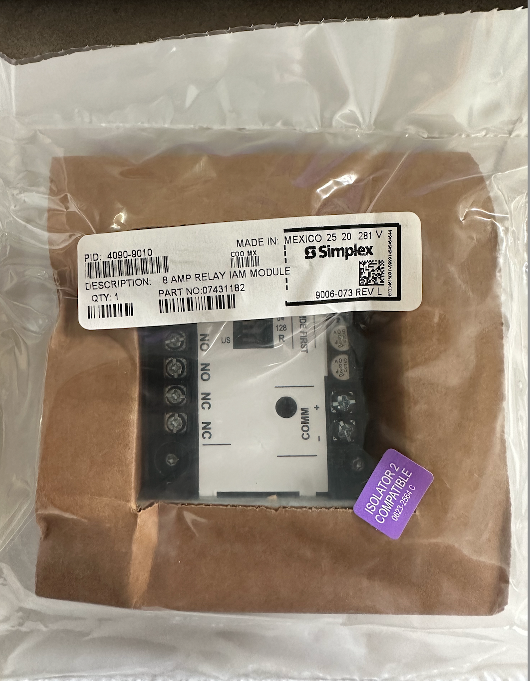 Simplex 4090-9010 Relay Iam Module 8 Amp 07431182