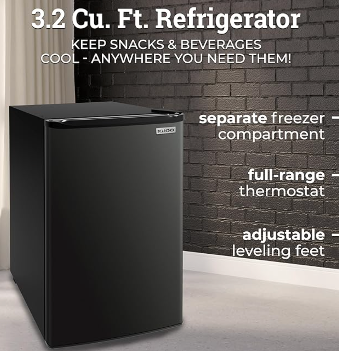 Igloo - 3.2 Cu. Ft. Mini Fridge with Freezer - Black