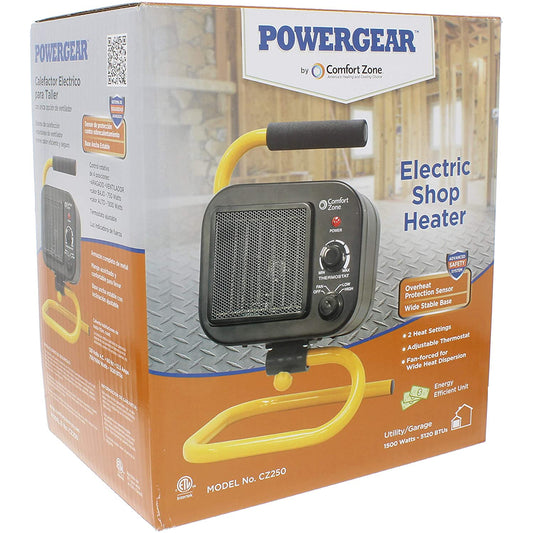 Heater  Comfort Zone PowerGear 750/1500 Watt All-Purpose Utility Shop Heater with Tubula